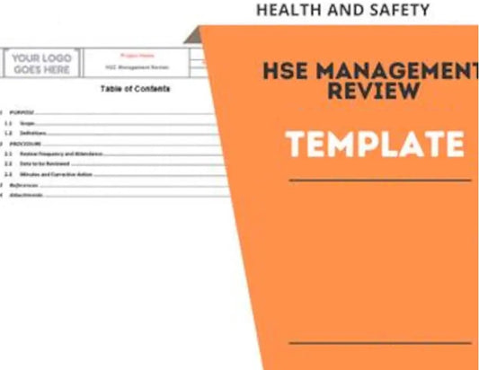 Management Review Templates document preview showing HSE performance review agenda and action tracker table for construction and engineering management by EPTM LTD