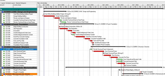 Primavera P6 project planning and scheduling service showing Gantt chart with critical path and milestone tracking for construction and engineering projects by EPTM LTD