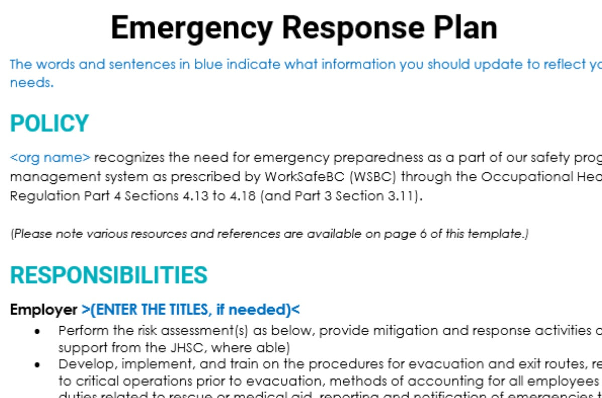 Emergency Response Procedures document for construction and engineering site incident management and HSE compliance by EPTM LTD
