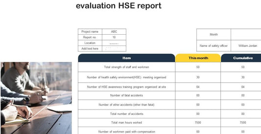 Management Review Templates document with action tracker and performance review table for HSE management system compliance in construction and engineering operations by EPTM LTD