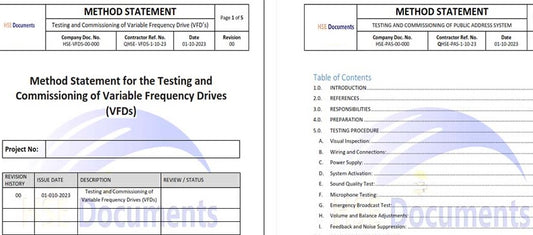 Method Statements document for safety-critical task risk management and HSE compliance in construction and engineering operations by EPTM LTD