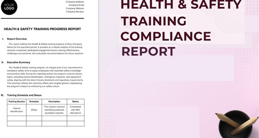Training Compliance Reports document with training schedule and compliance tracking log for HSE regulatory requirements in construction and engineering operations by EPTM LTD