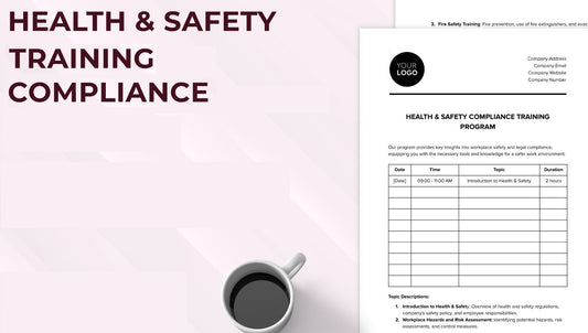 Training Compliance Reports document preview showing workforce training schedule and regulatory compliance tracking log for HSE operations by EPTM LTD
